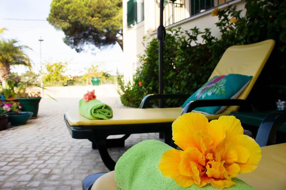 Holiday house with sunbeds in the garden